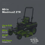 Load image into Gallery viewer, 80V 60" MaximusZ Zero Turn Lawn Mower, (4) 8Ah Batteries: (2) 16Ah Batteries and 1.5kW Wall Charger, MZ6081