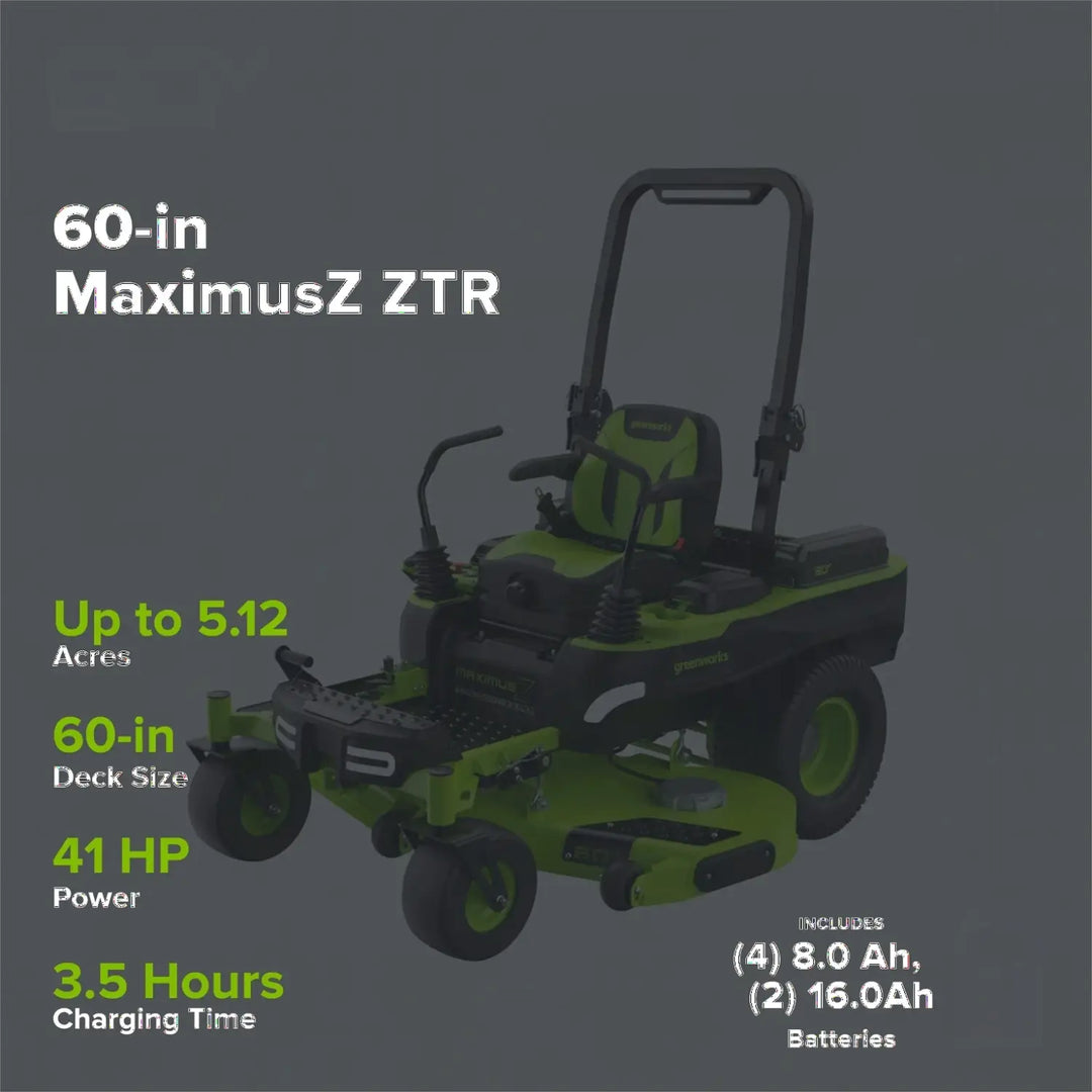 80V 60" MaximusZ Zero Turn Lawn Mower, (4) 8Ah Batteries: (2) 16Ah Batteries and 1.5kW Wall Charger, MZ6081