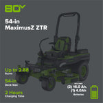 Load image into Gallery viewer, 80V 54" MaximusZ Zero Turn Riding Mower with (2) 16.0 Ah and (1) 4.0 Ah Batteries and 1.5kW Charger, MZ5481