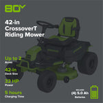 Load image into Gallery viewer, 80V 42" Cordless Battery CrossoverT Riding Lawn Mower, (4) 5.0Ah Batteries and 600W Wall Charger, CRT4282