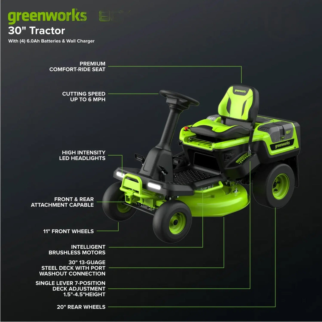 80V 30" CrossoverT Riding Lawn Tractor : (4) 6.0 Ah Batteries and 600-Watt Charger, CRT3081