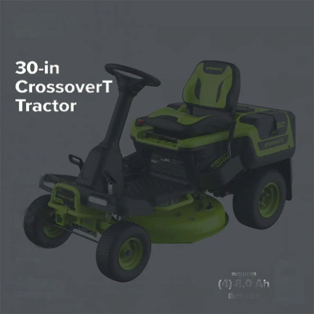 60V 30" CrossoverT Riding Lawn Tractor with (4) 8.0 Ah Batteries and 600-Watt Charger, CRT3062