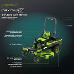Load image into Gallery viewer, 60V 54" MaximusZ Zero Turn Riding Mower with (2) 20.0 Ah, (4) 8.0 Ah Batteries and 1.5kW Charger, MZ5461