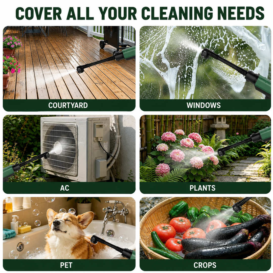 Cordless Portable Pressure Washer – 32.8FT Hose & 6-in-1 Nozzle