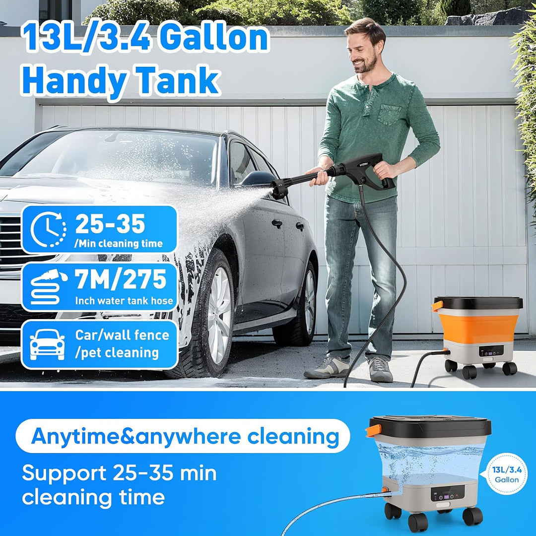 MYPIN 660 PSI Cordless Pressure Washer – 3.4-Gal Folding Tank & 7 Pressure Levels