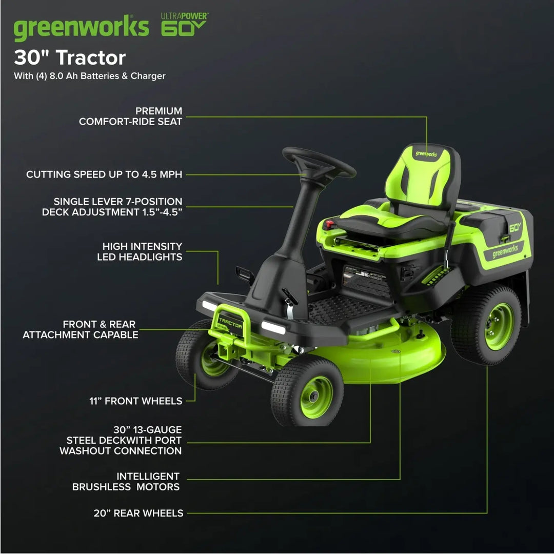 60V 30" CrossoverT Riding Lawn Tractor with (4) 8.0 Ah Batteries and 600-Watt Charger, CRT3062