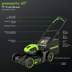 Load image into Gallery viewer, 60V 17" Cordless Battery Push Lawn Mower: 4.0 Ah Battery and Charger, LM1716