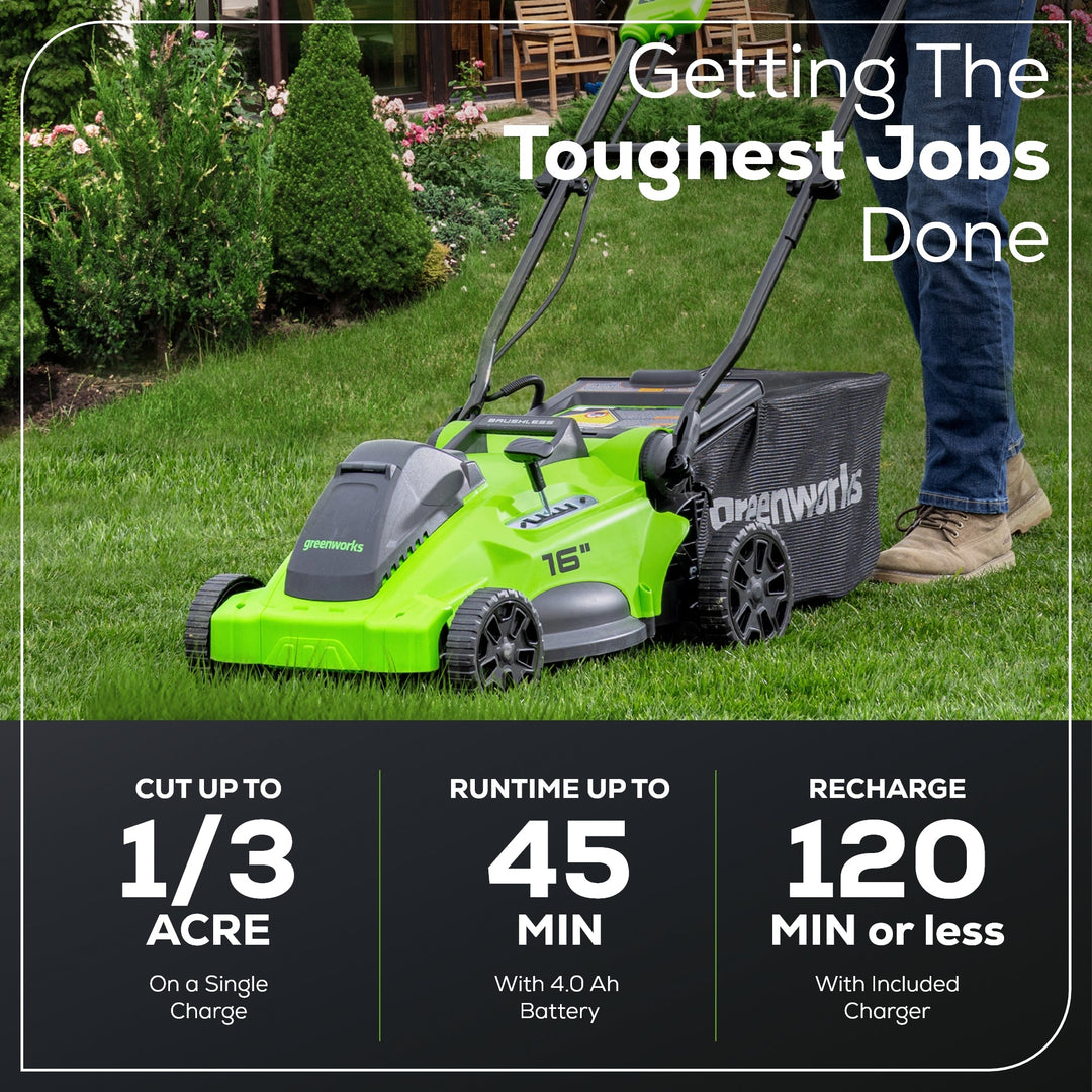 40V 16" Cordless Battery Brushless Push Lawn Mower and 350 CFM Blower Combo Kit: 4.0 Ah Battery and Charger