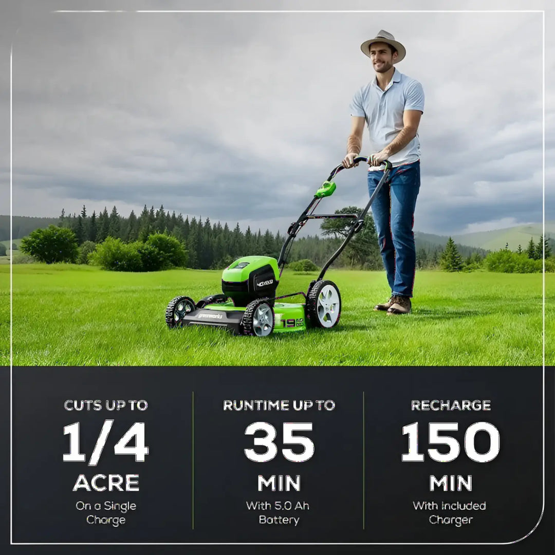 40V 19" Cordless Battery Push Lawn Mower: 5.0 Ah USB Battery and Charger, LM1934