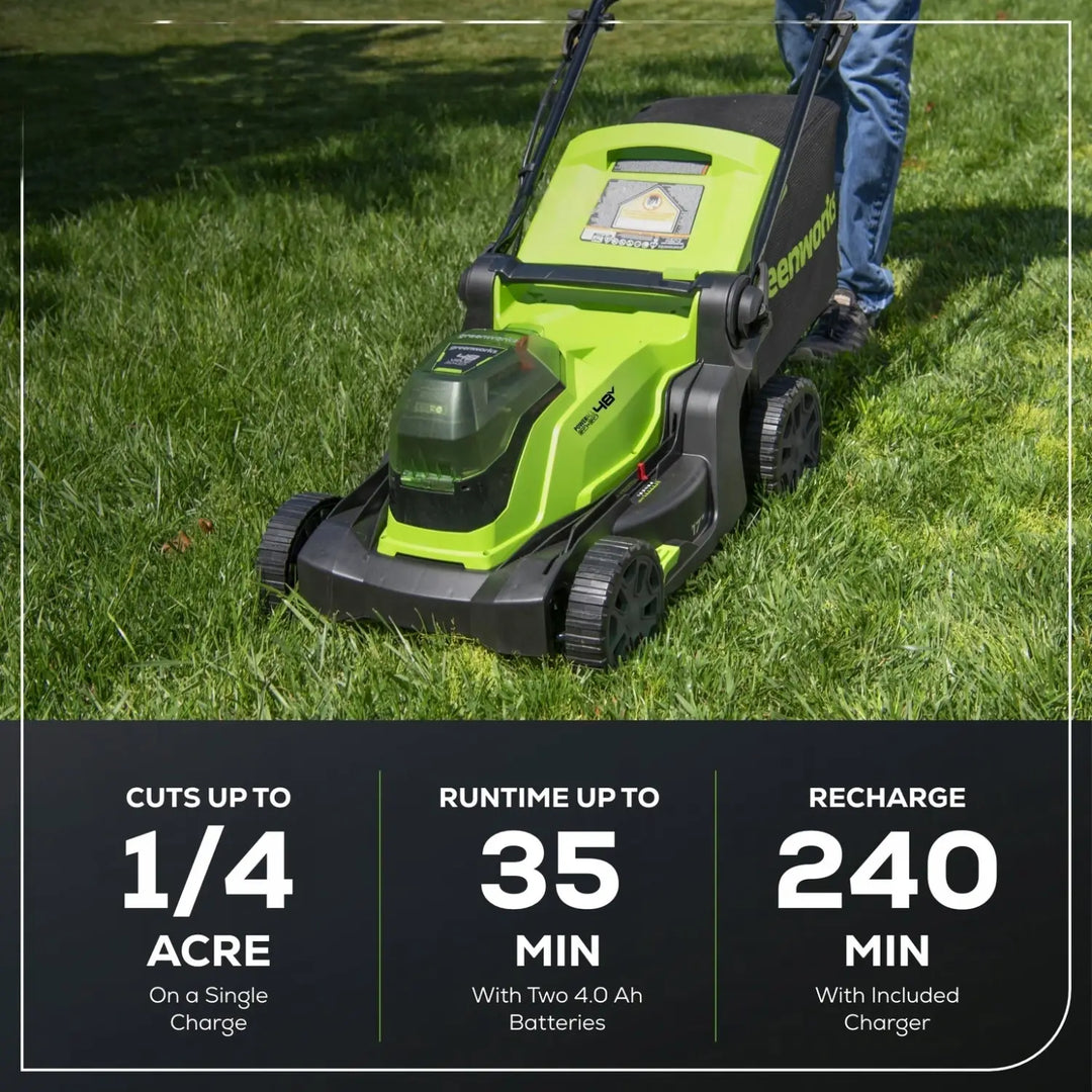 48V (24V x 2) 17" Cordless Battery Push Lawn Mower: (2) 4.0 Ah Batteries and Dual-Port Charger, LM1702