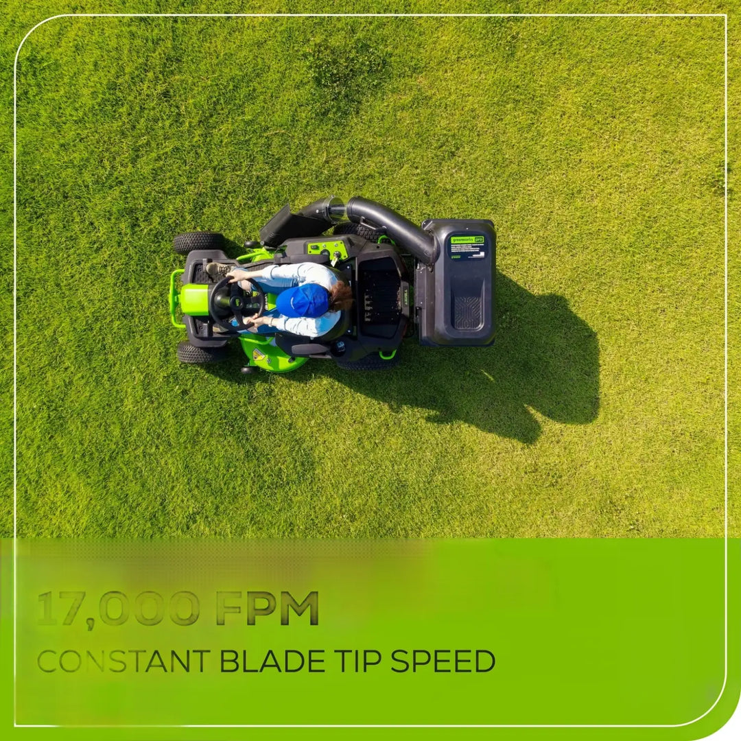 60V 42" Cordless Battery CrossoverT Riding Lawn Mower + Bagger, (6) 8.0 Ah Batteries and (3) Dual-Port Turbo Chargers