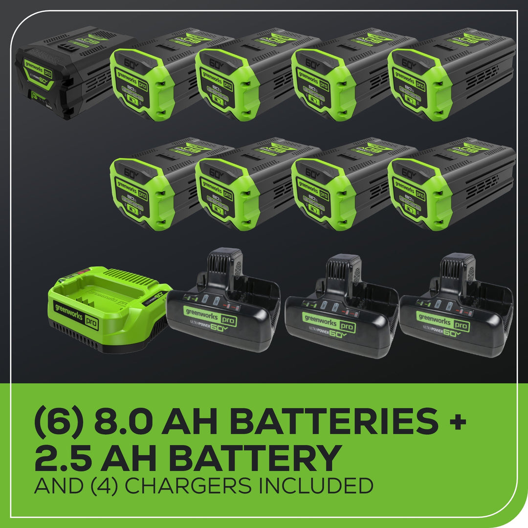 60V 42" Cordless Battery CrossoverZ Zero Turn Riding Lawn Mower 3-Tool Combo Kit, (6) 8Ah Batteries, One(1) 2.5 Ah Battery and (4) Chargers