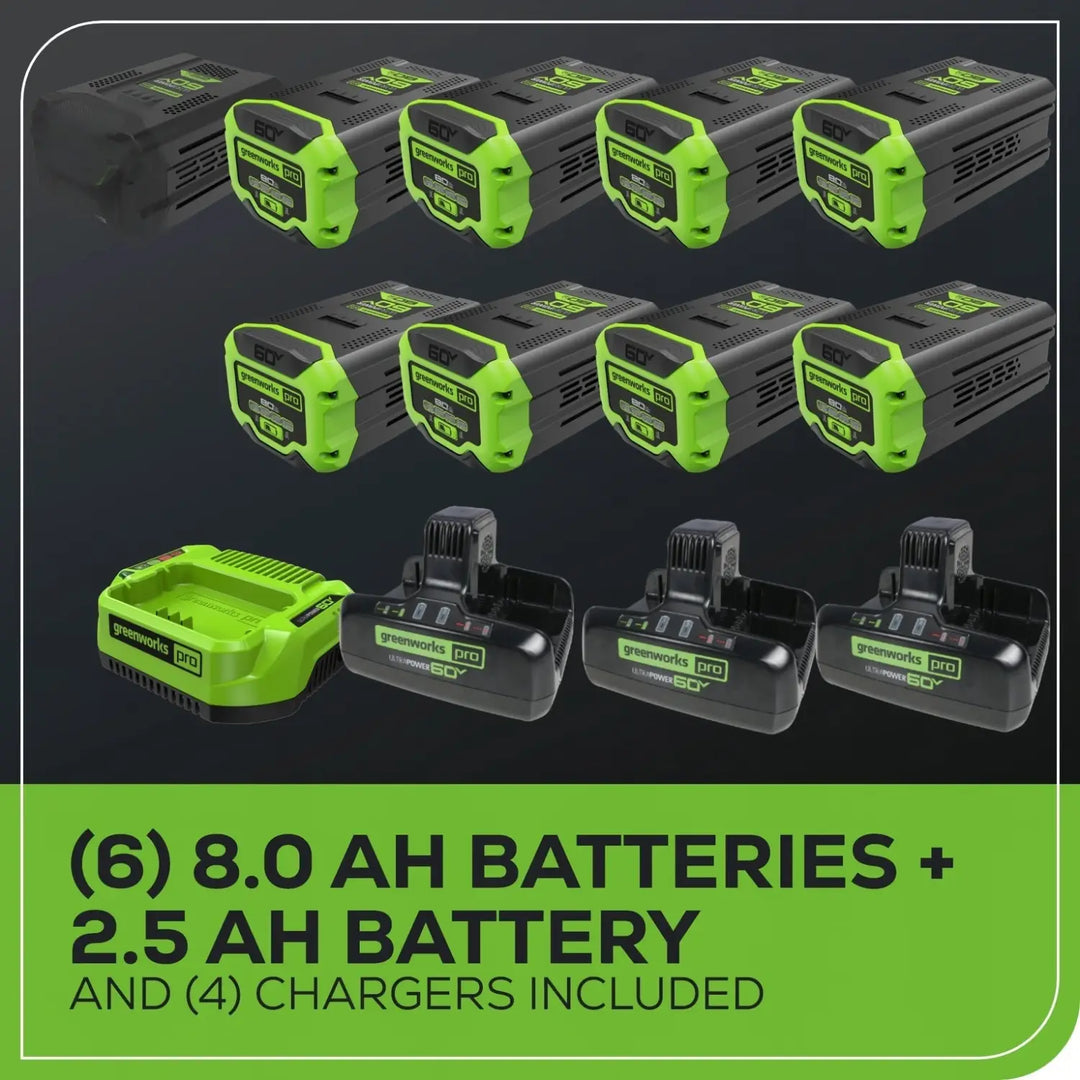 60V 42" Cordless Battery CrossoverZ Zero Turn Riding Lawn Mower 3-Tool Combo Kit, (6) 8Ah Batteries, One(1) 2.5 Ah Battery and (4) Chargers