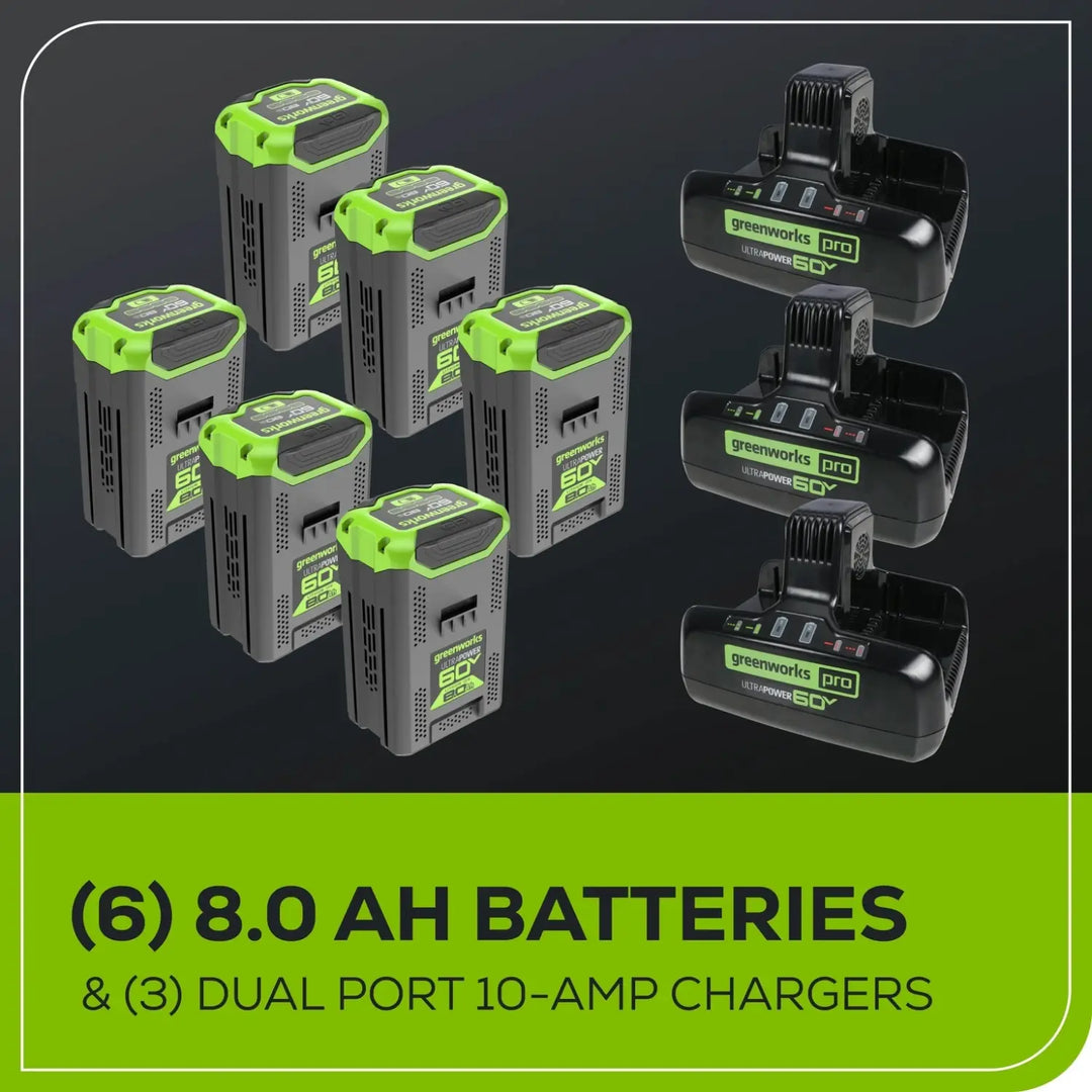 60V 42" Cordless Battery CrossoverT Riding Lawn Mower + Bagger, (6) 8.0 Ah Batteries and (3) Dual-Port Turbo Chargers