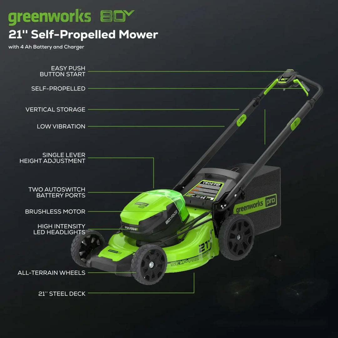 80V 21" Cordless Battery 4-in-1 Self-Propelled Mower w/ (2) 4.0Ah Batteries & Charger, LM2118S