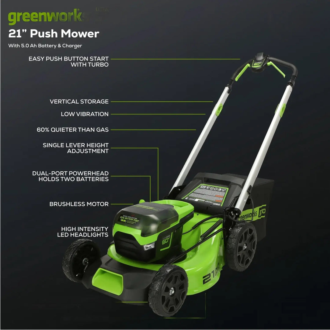 60V 21" Cordless Battery Push Lawn Mower w/ 5.0Ah Battery & Charger, LM2116