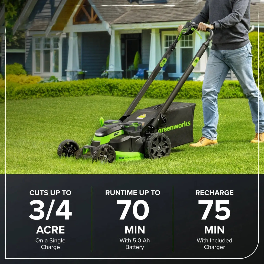 80V 25" Cordless Battery Dual Blade Self-Propelled Mower: 5.0 Ah Battery and Rapid Charger, LM2508S