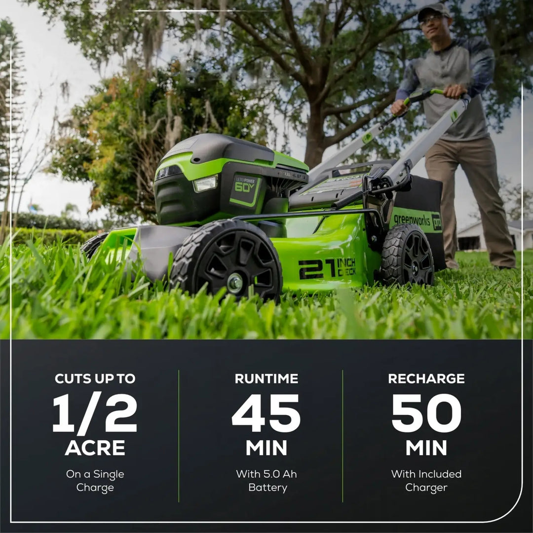 OPEN BOX 60V 21" Cordless Battery Push Lawn Mower: 5.0 Ah Battery and Charger, LM2116