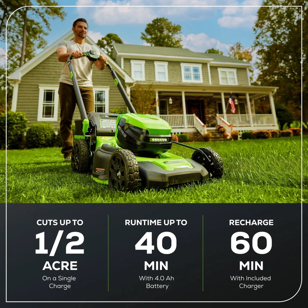 80V 21" GEN 2 Cordless Battery 4-in-1 Push Lawn Mower (Auto Switch): 4.0 Ah Battery and Charger, LM2118
