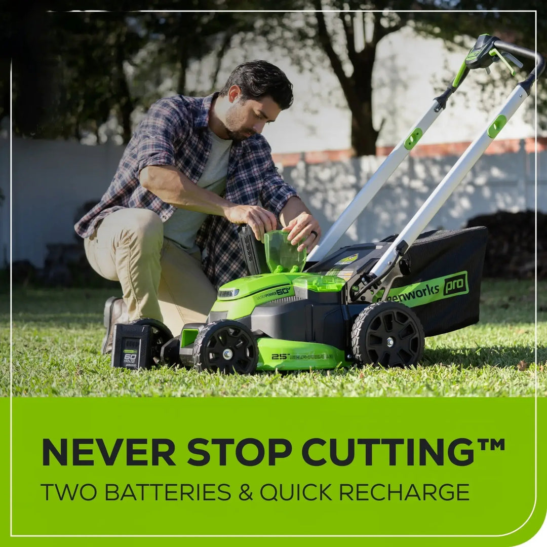 60V 25" Cordless Battery Dual Blade Self-Propelled Lawn Mower w/ Two (2) 4.0Ah Batteries & Dual-Port Charger, LM2516S
