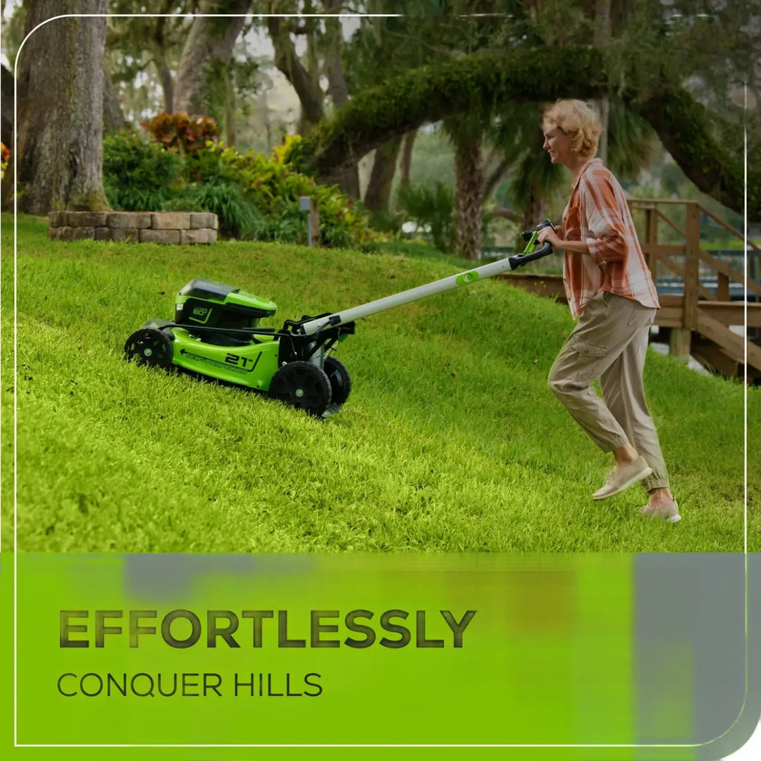 OPEN BOX 60V 21" Cordless Battery Self-Propelled Lawn Mower: (2) 4.0 Ah Batteries and Dual-Port Charger, LM2116S