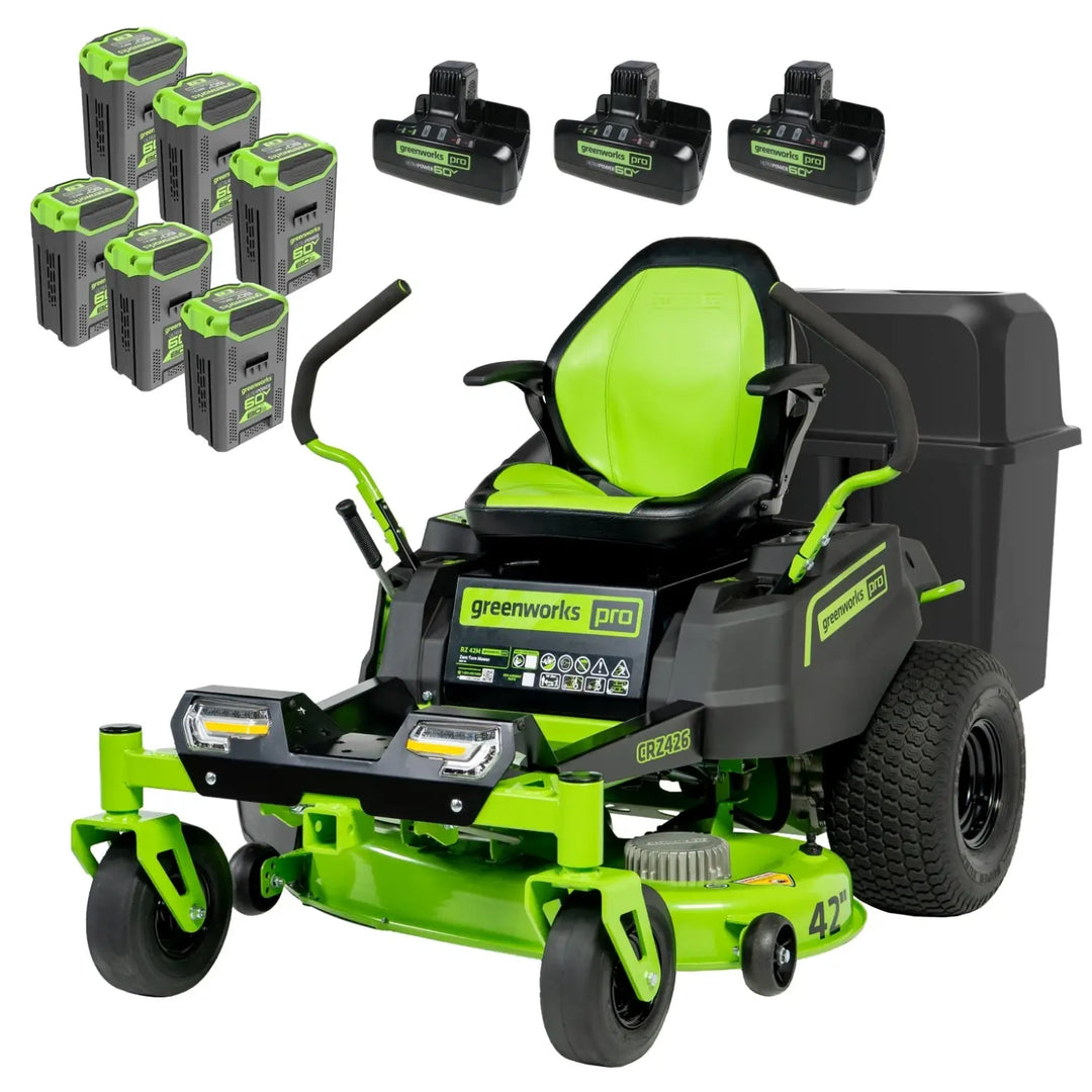 60V 42" Cordless Battery CrossoverZ Zero Turn Lawn Mower + Bagger, (6) 8.0 Ah Batteries and (3) Dual-Port Turbo Chargers
