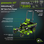 Load image into Gallery viewer, 60V 54" MaximusZ Zero Turn Riding Mower 4PC Combo Kit with (2) 20.0 Ah: (2) 8.0 Ah: (2) 4.0 Ah and (1)2.5 Ah Batteries and (2) Charger