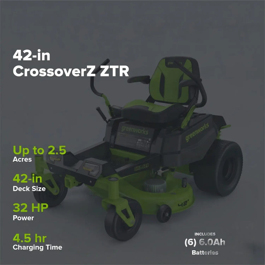 80V 42" Cordless Battery CrossoverZ Zero Turn Lawn Mower, (6) 6Ah Batteries and 600W Wall Charger, CRZ4282