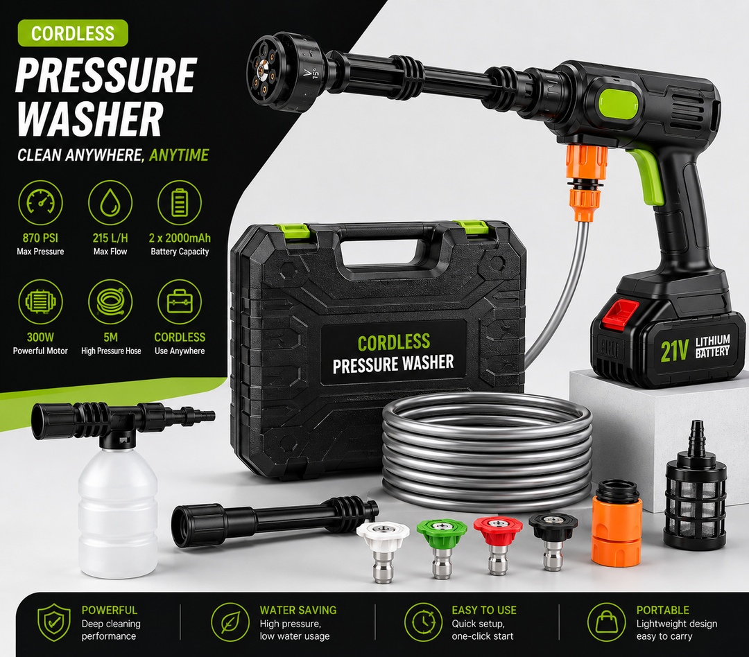 PoolLeader Cordless Car Washer – 6-in-1 Nozzle & Foam Cannon