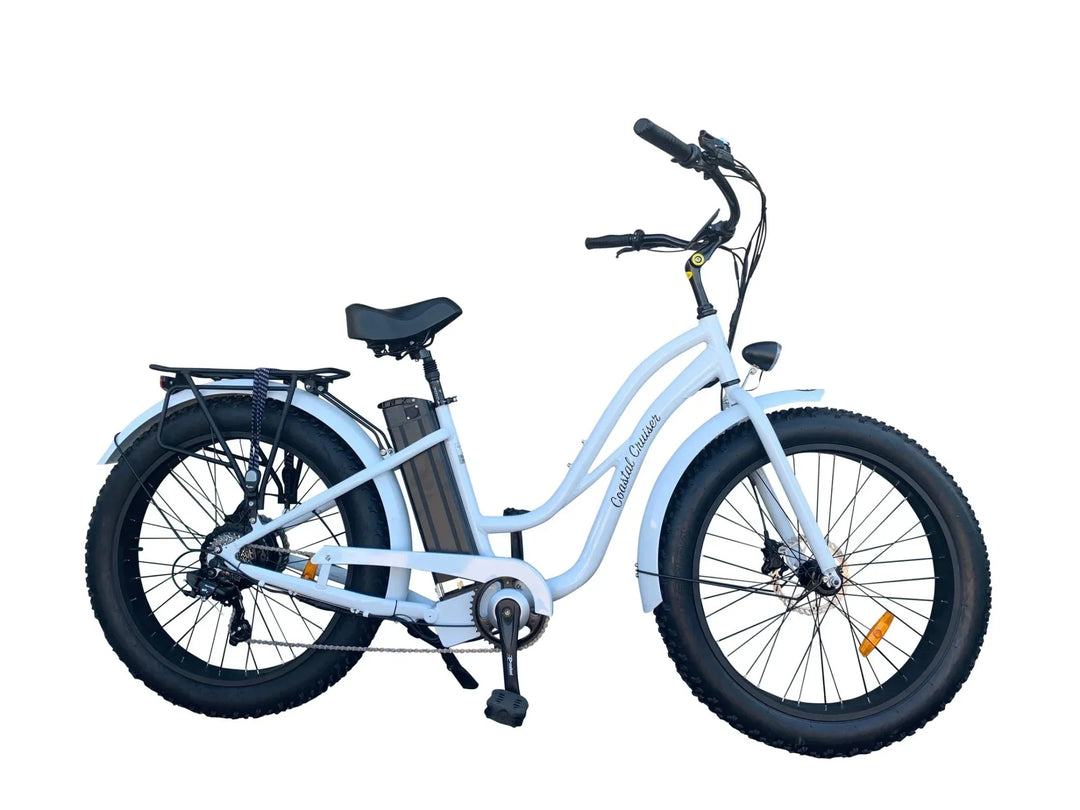 Coastal Cruiser 52v 26 Thru 750W Step Thru Ebike 26x4 Fat Tire Fat Tire Electric Beach Cruiser