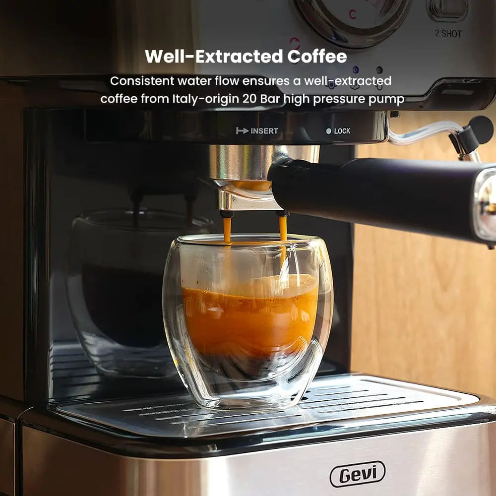GEVI 2-in-1 Espresso Machine with Milk Frother Wand and Dual Temperature Control 20 Bar ECMD0