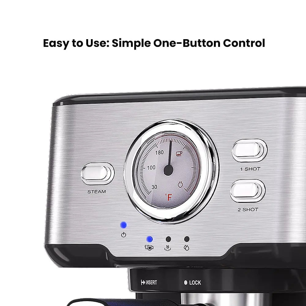 GEVI 2-in-1 Espresso Machine with Milk Frother Wand and Dual Temperature Control 20 Bar ECMD0